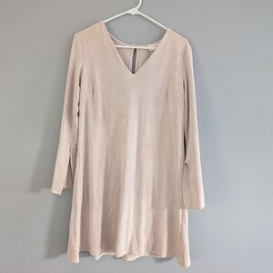 143 Story Faux Suede Long Sleeve Dress Women's Large Beige Boho Fairy Cowgirl